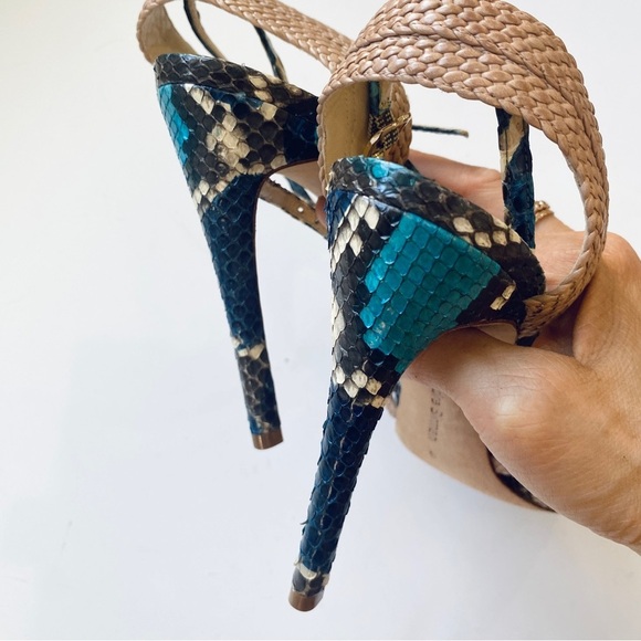 Alexandre Birman python braided open toe buckle ankle strap sandal heels - Picture 5 of 9